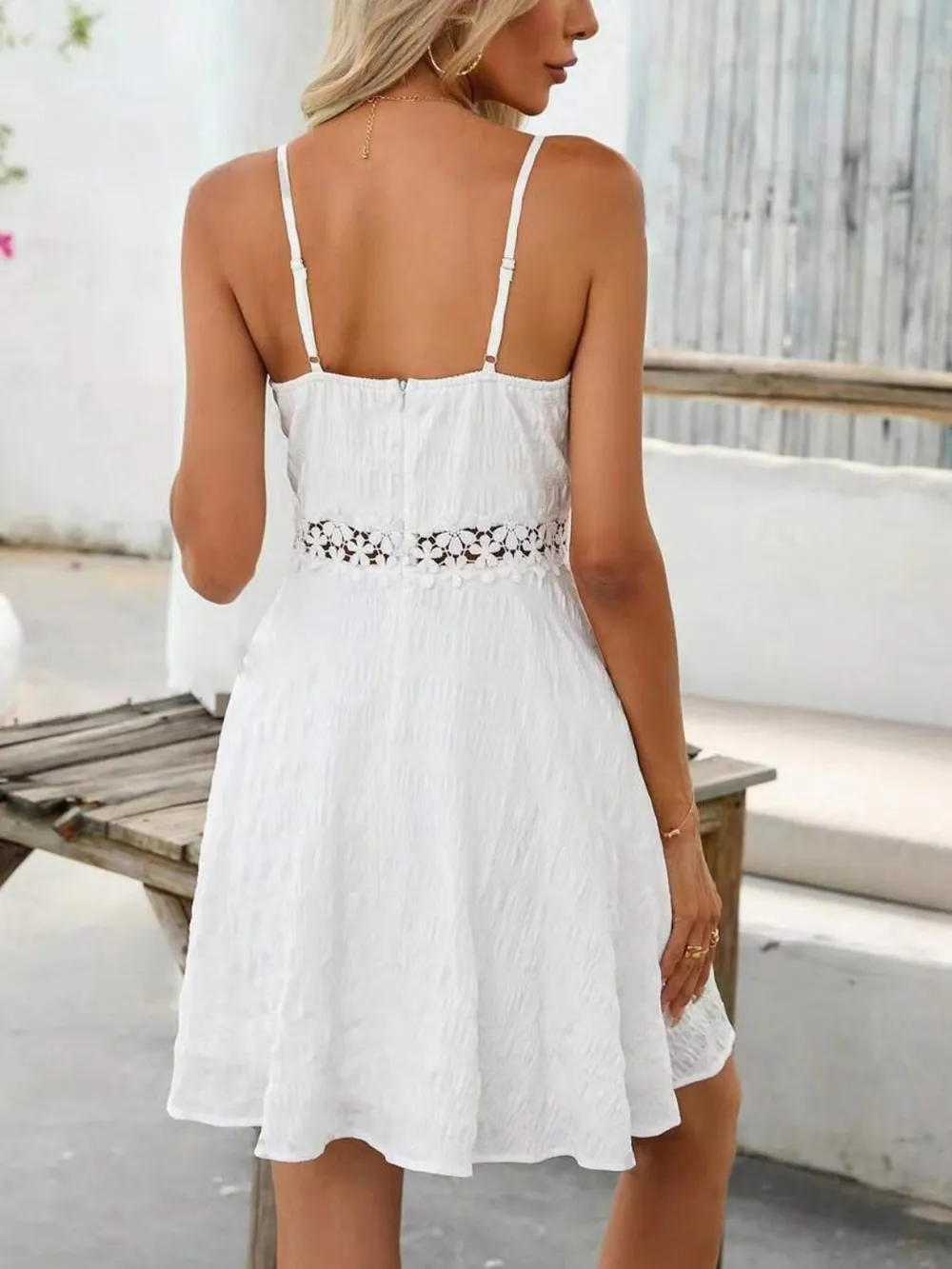 Lace Detail V-Neck Mini Cami Dress, image 2