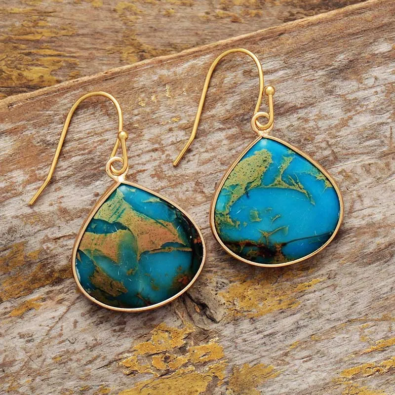 18K Gold-Plated Natural Stone Earrings, image 4