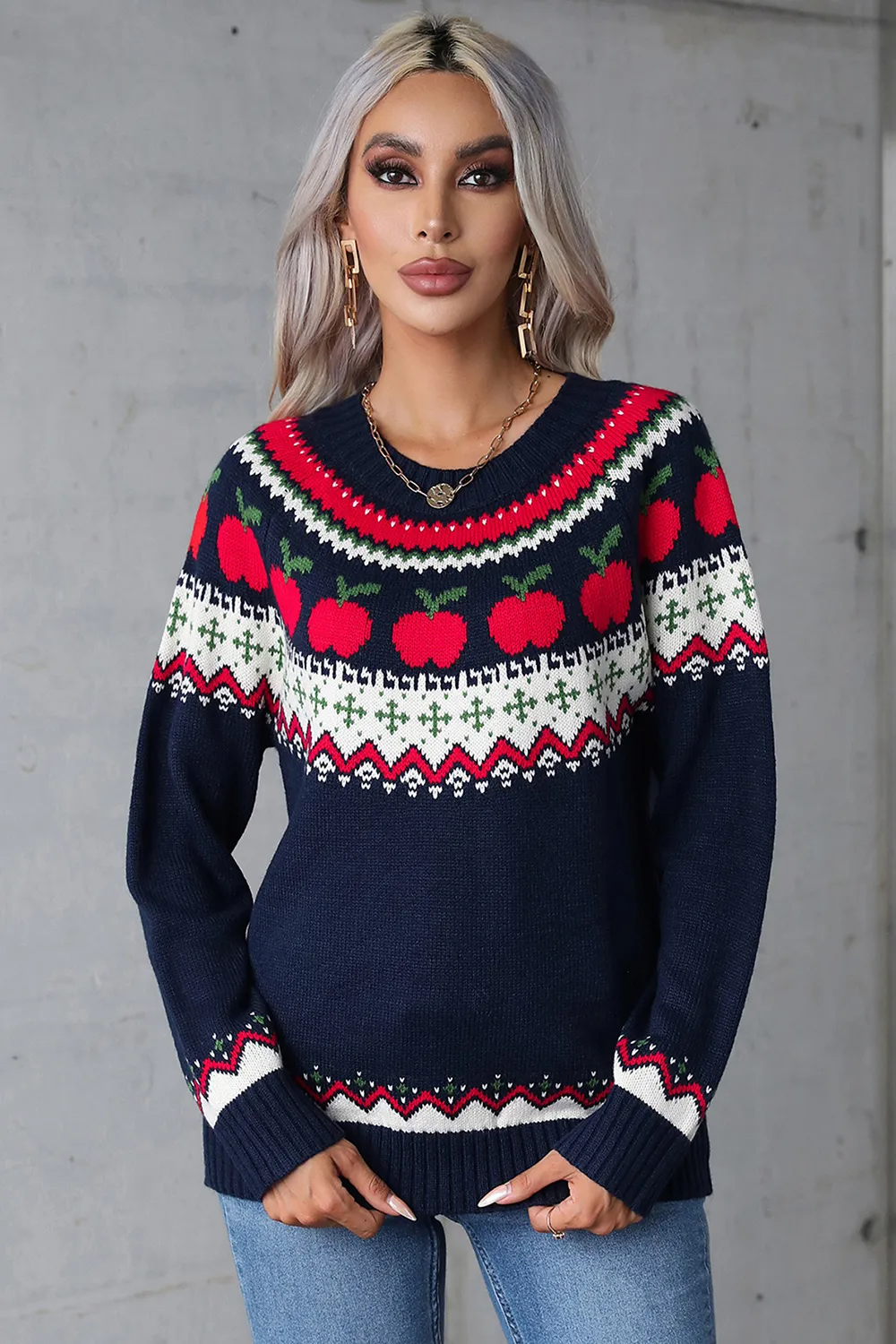 Graphic Round Neck Long Sleeve Sweater, image 3