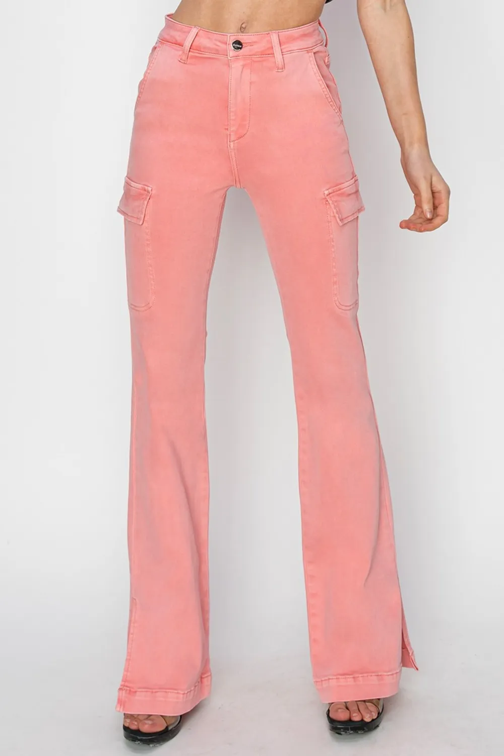 Full Size High Rise Side Slit Cargo Bootcut Jeans, image 2