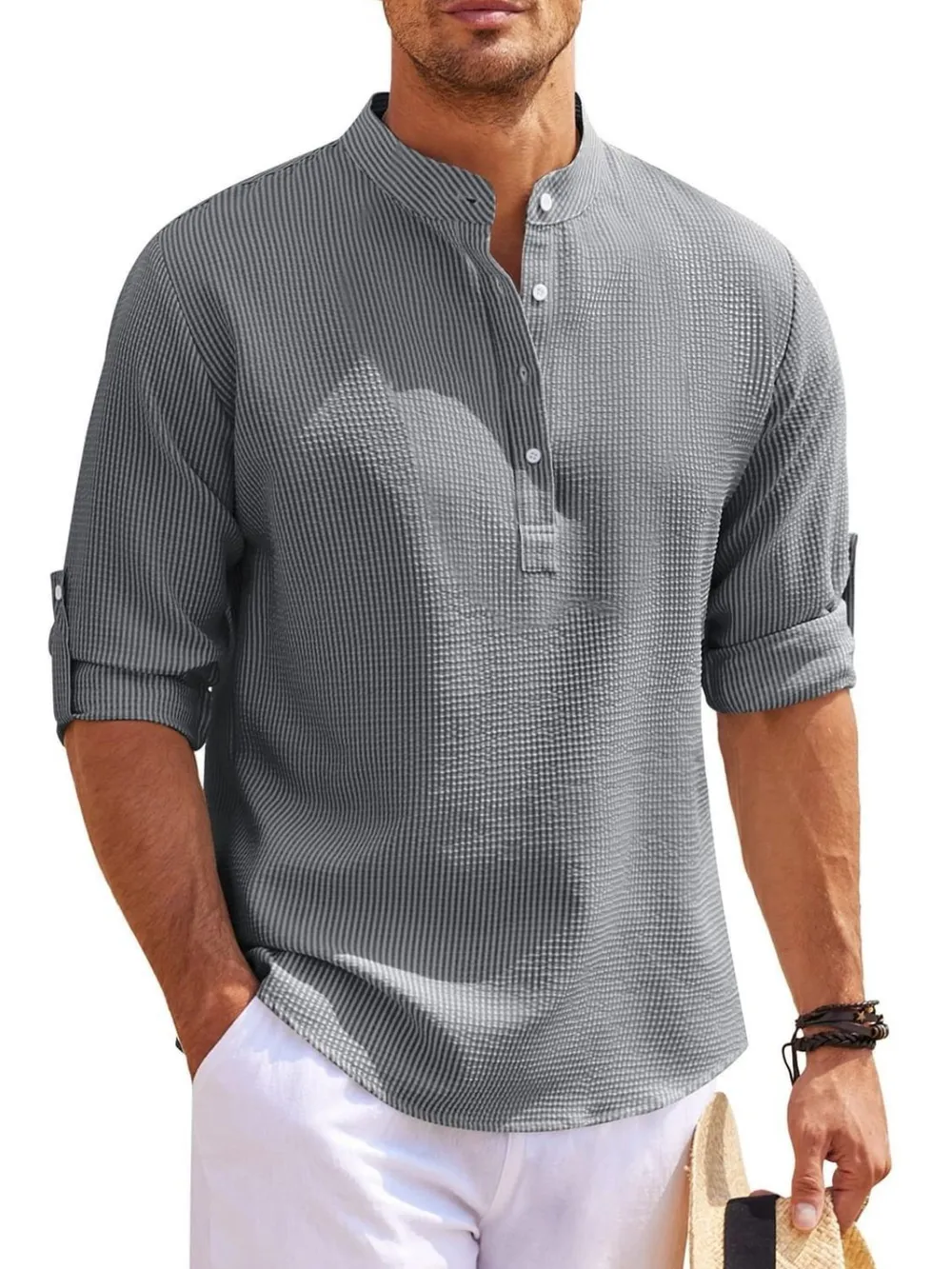 Men's Full Size Button Detail Long Sleeve Top Plus Size, image 6