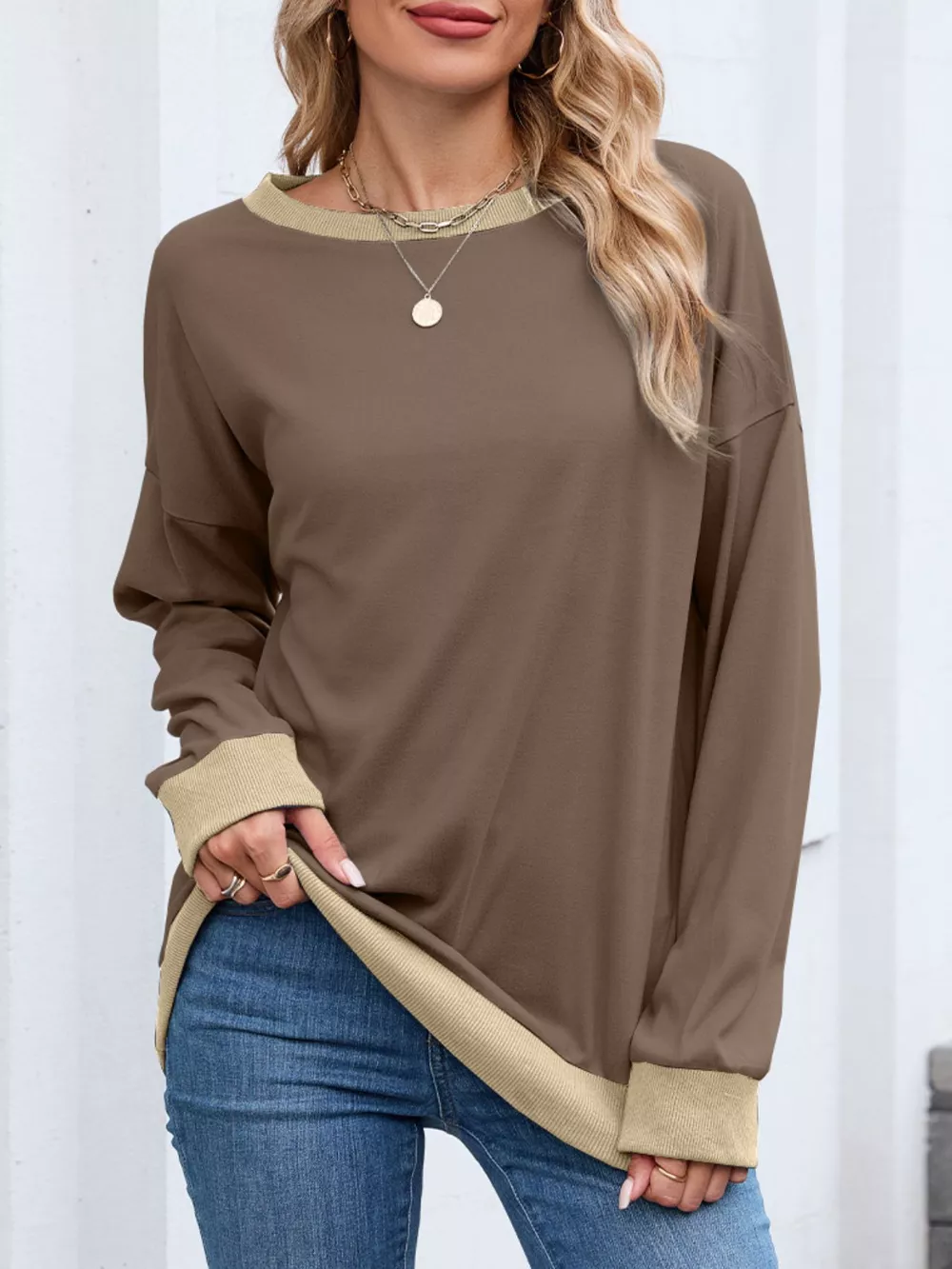 Contrast Trim Long Sleeve Sweatshirt, image 16