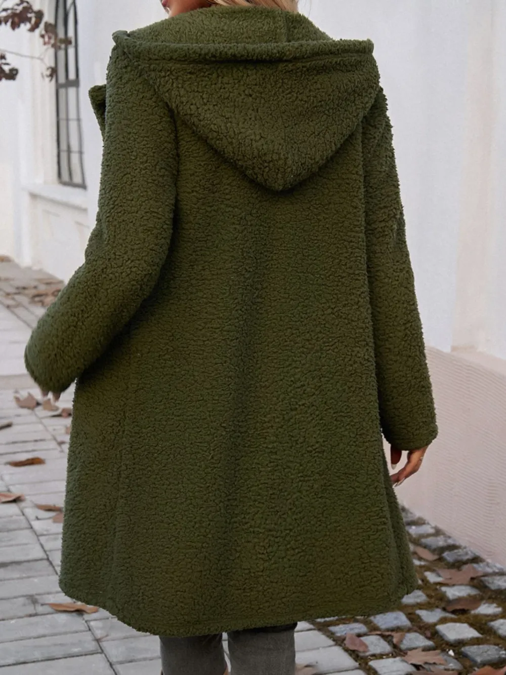Pocketed Long Sleeve Hooded Teddy Coat, image 2