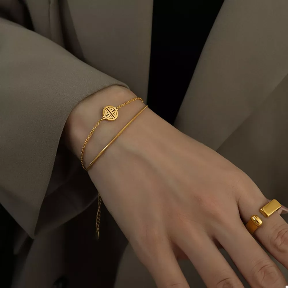 18K Gold-Plated Double Layered Bracelet, image 2