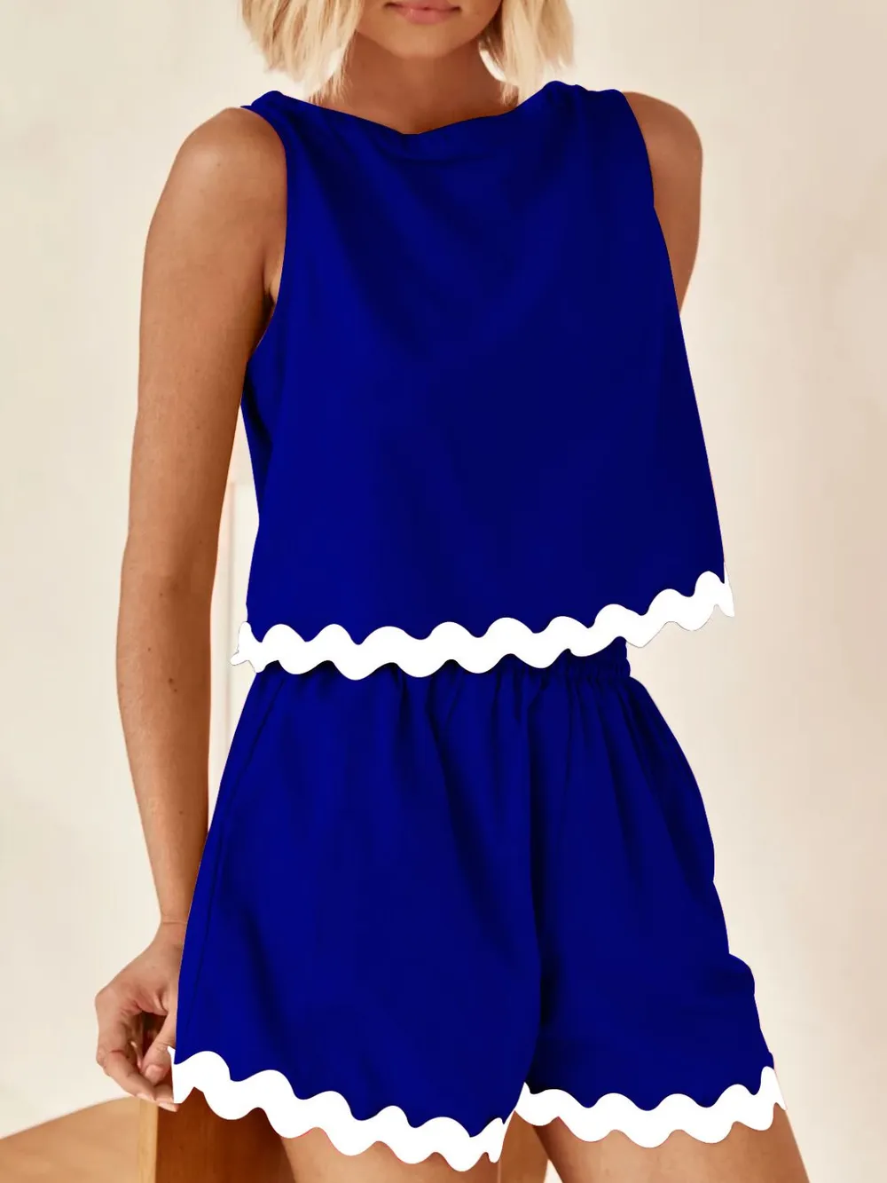 Contrast Trim Round Neck Tank and Shorts Set, image 14