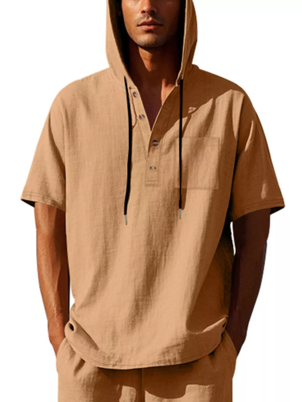 Men's Full Size Casual Short Sleeve Hooded Shirt Plus Size, image 8