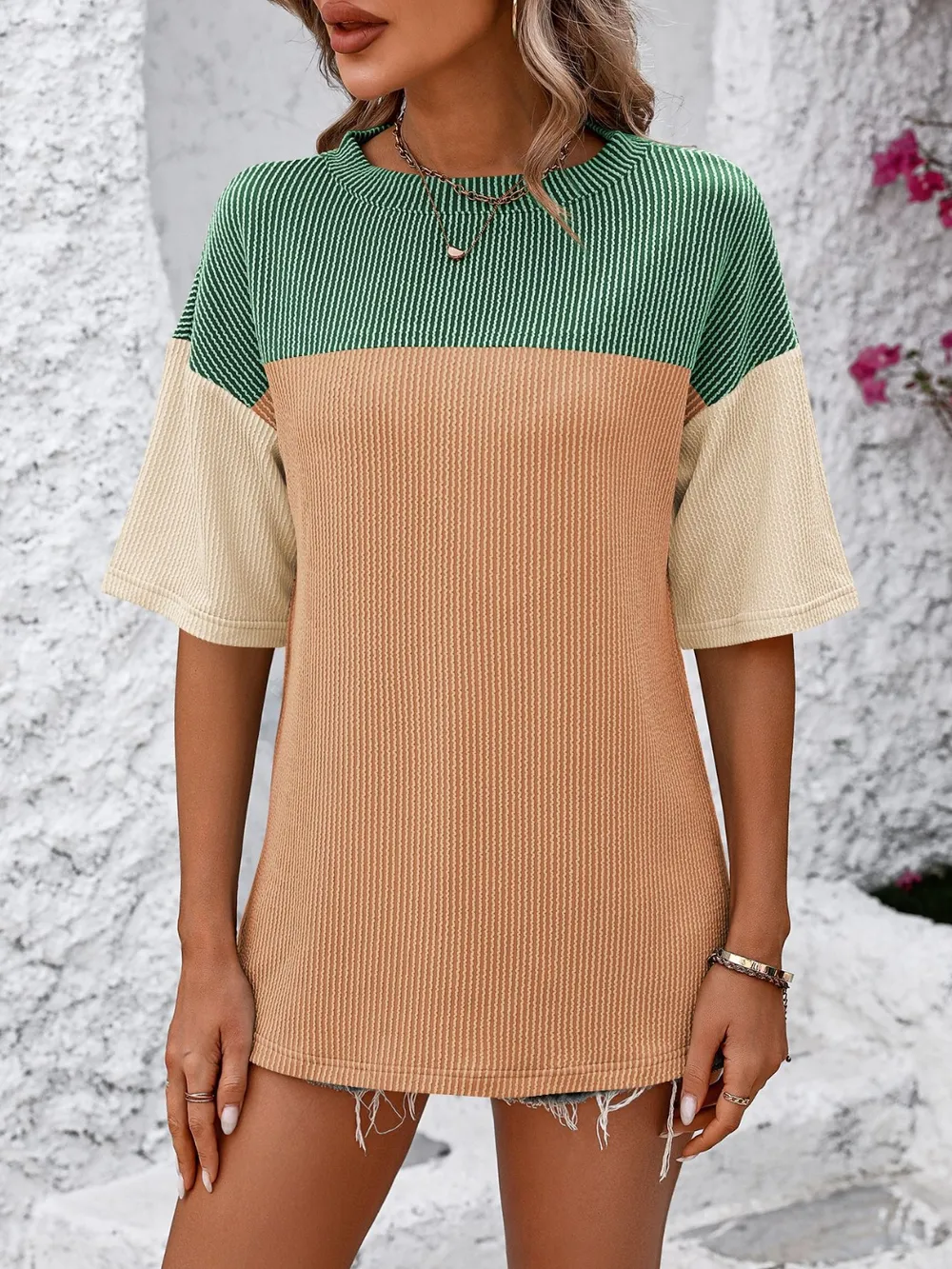 Color Block Round Neck Half Sleeve T-Shirt, image 23