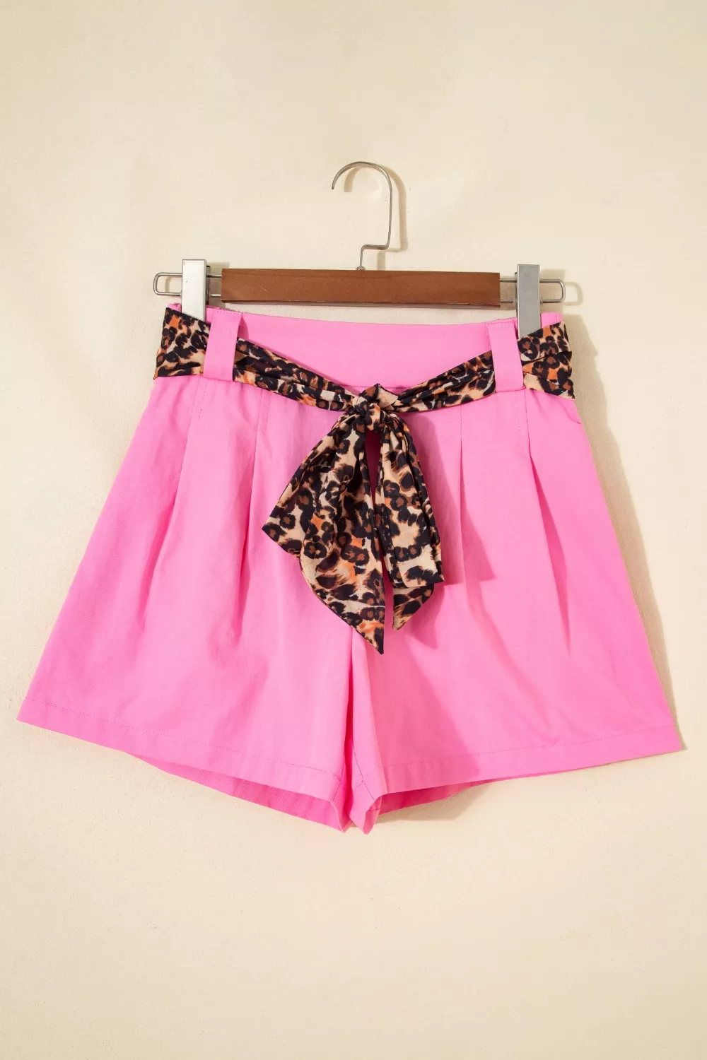 Leopard Contrast Sash Belt Pleated Wide Leg Shorts, image 4