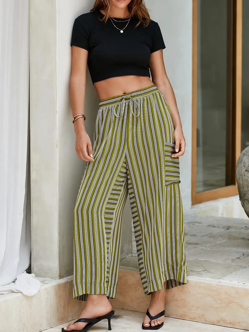 Contrast Striped Wide leg Pants, image 5