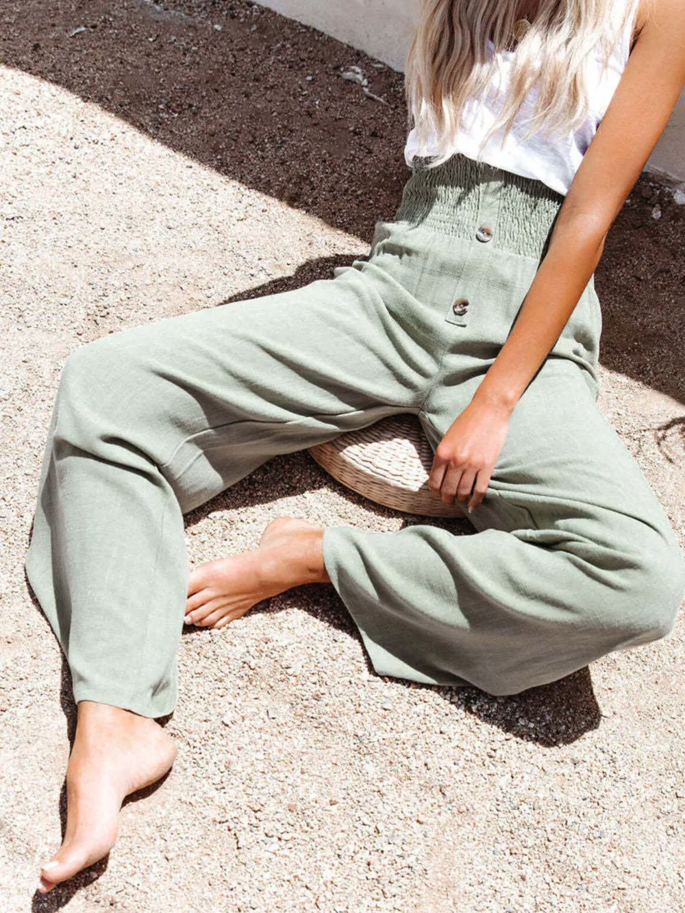Full Size High-Waisted Textured Wide Leg Pants Plus Size, image 4