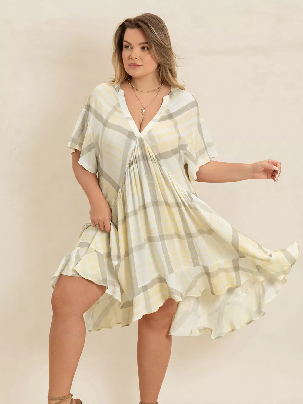 Plus Size Plaid Flutter Sleeve Dress, image 3