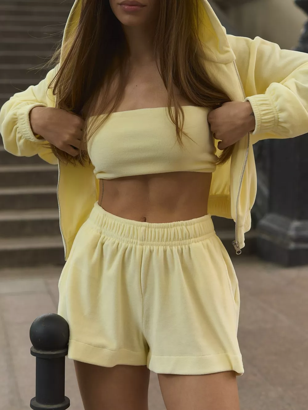 Zip-Up Cropped Hoodie and Shorts Set, image 4