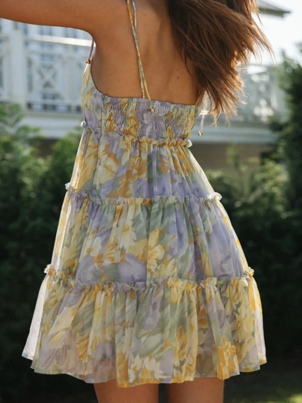 Frill Printed Square Neck Mini Cami Dress, image 8