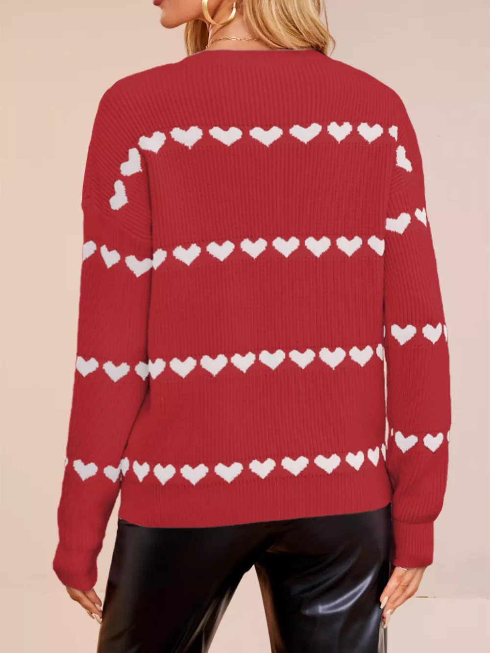 Heart Pattern Dropped Shoulder Sweater, image 20