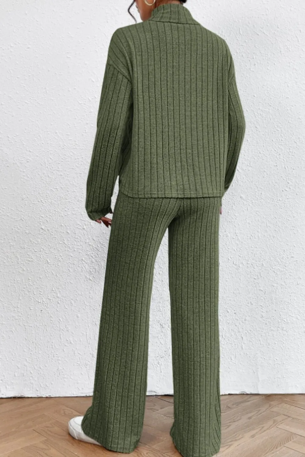 Mock Neck Dropped Shoulder Top and Pants Set, image 16