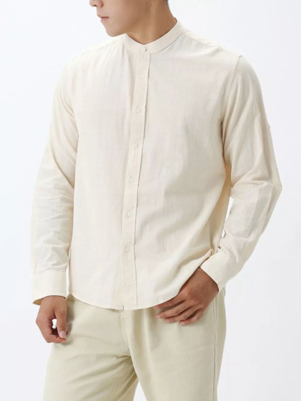 Men's Casual Mandarin Collar Long Sleeve Shirt, image 5
