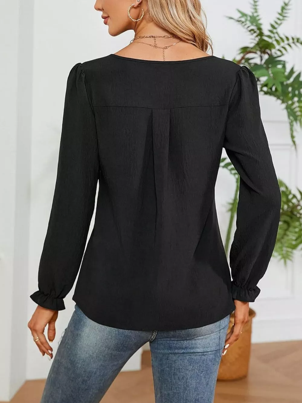 Notched Ruffle Cuff Blouse, image 15