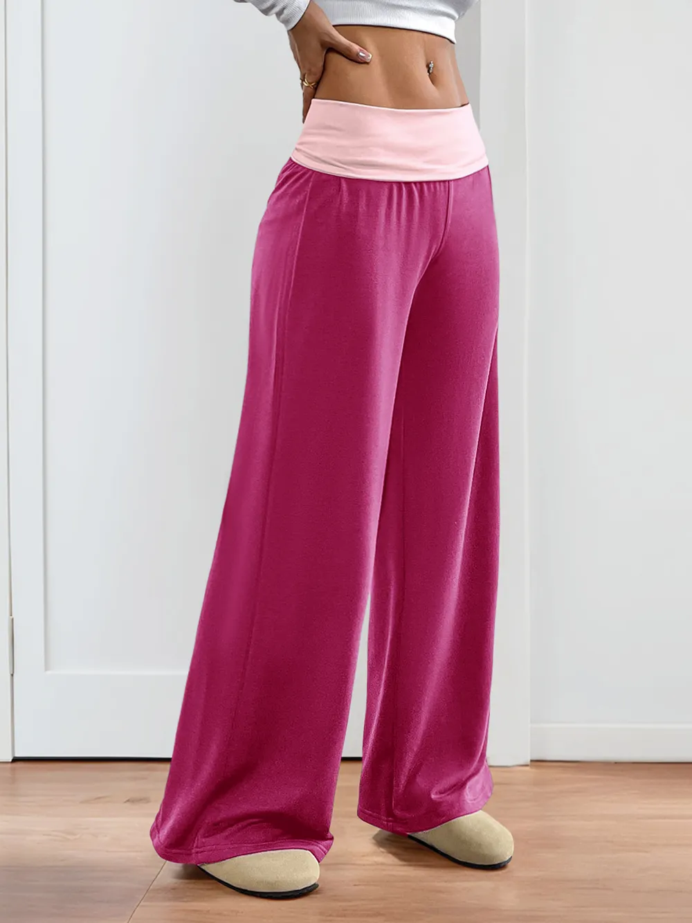 Contrast Waistband Wide Leg Pants, image 16
