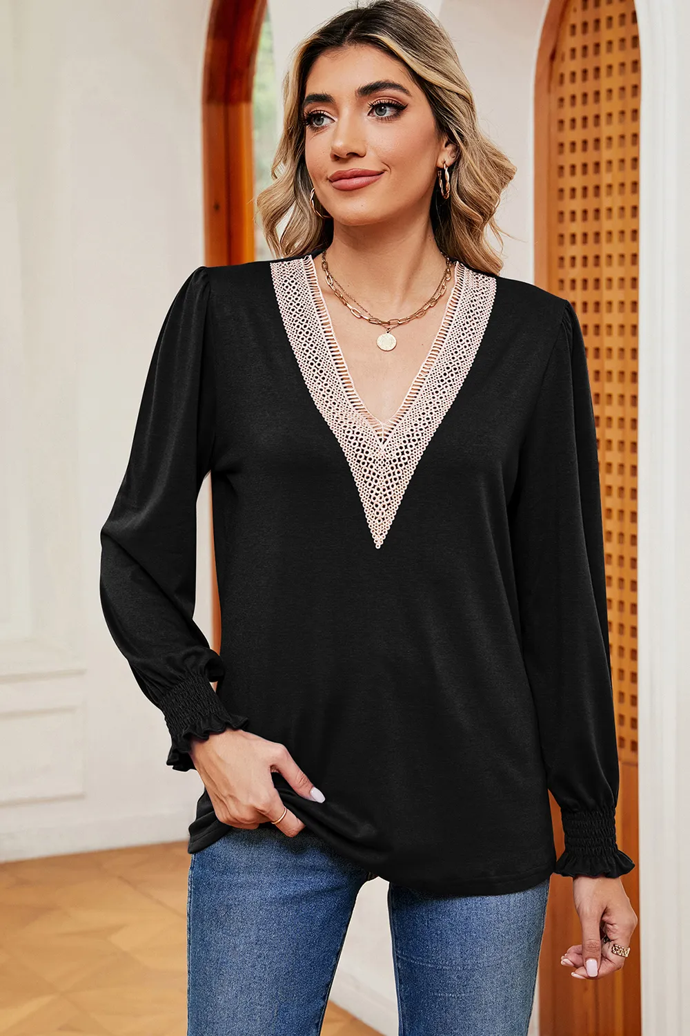V-Neck Long Sleeve T-Shirt, image 3
