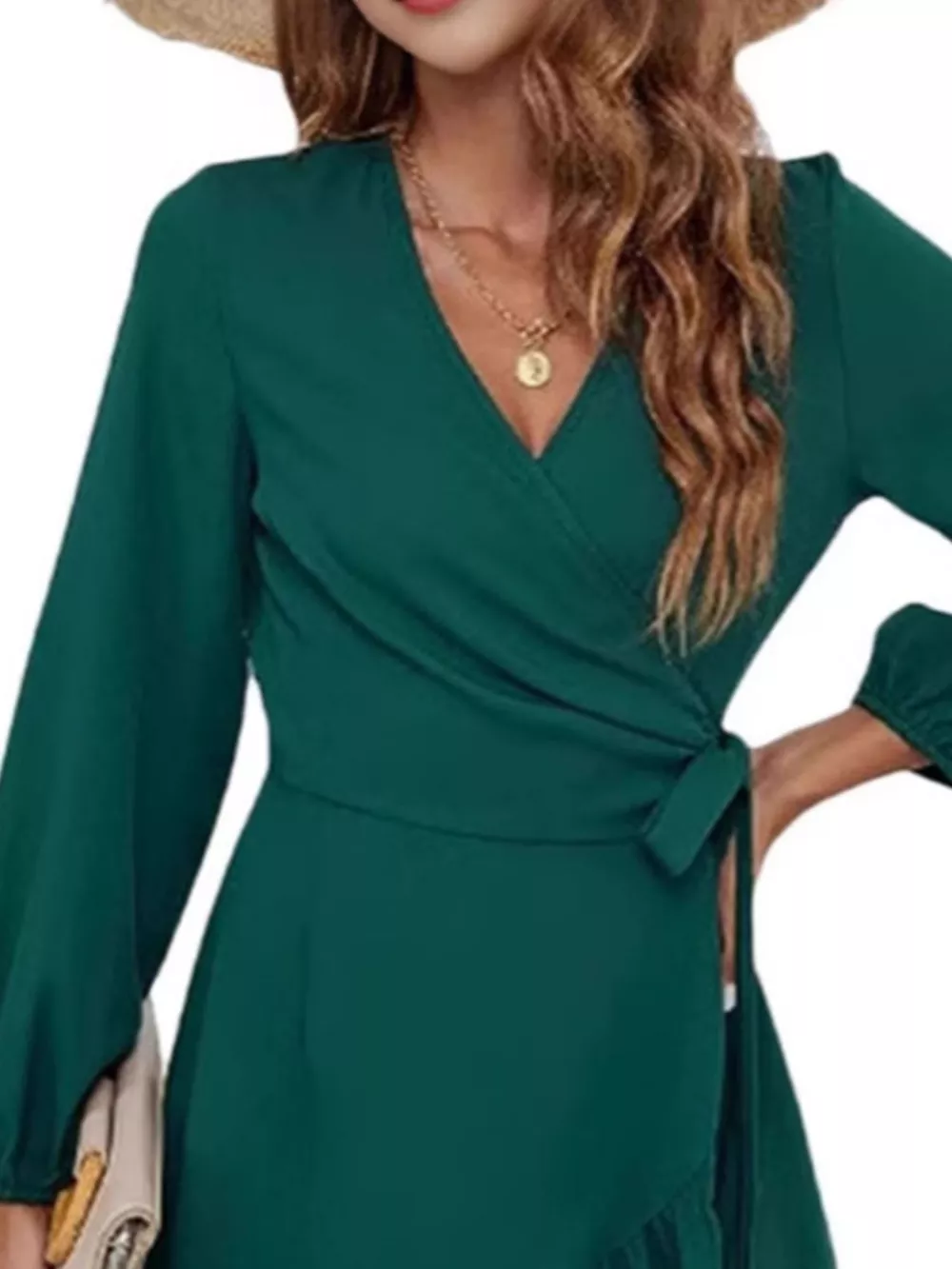 Ruffle Hem Long Sleeve Wrap Dress, image 5