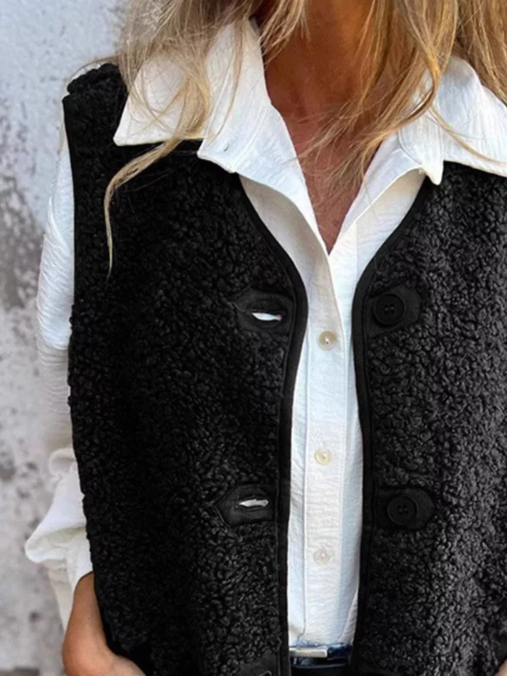 Full Size Cozy Sherpa Fleece Button-Up Vest Coat with Pockets Plus Size, image 5