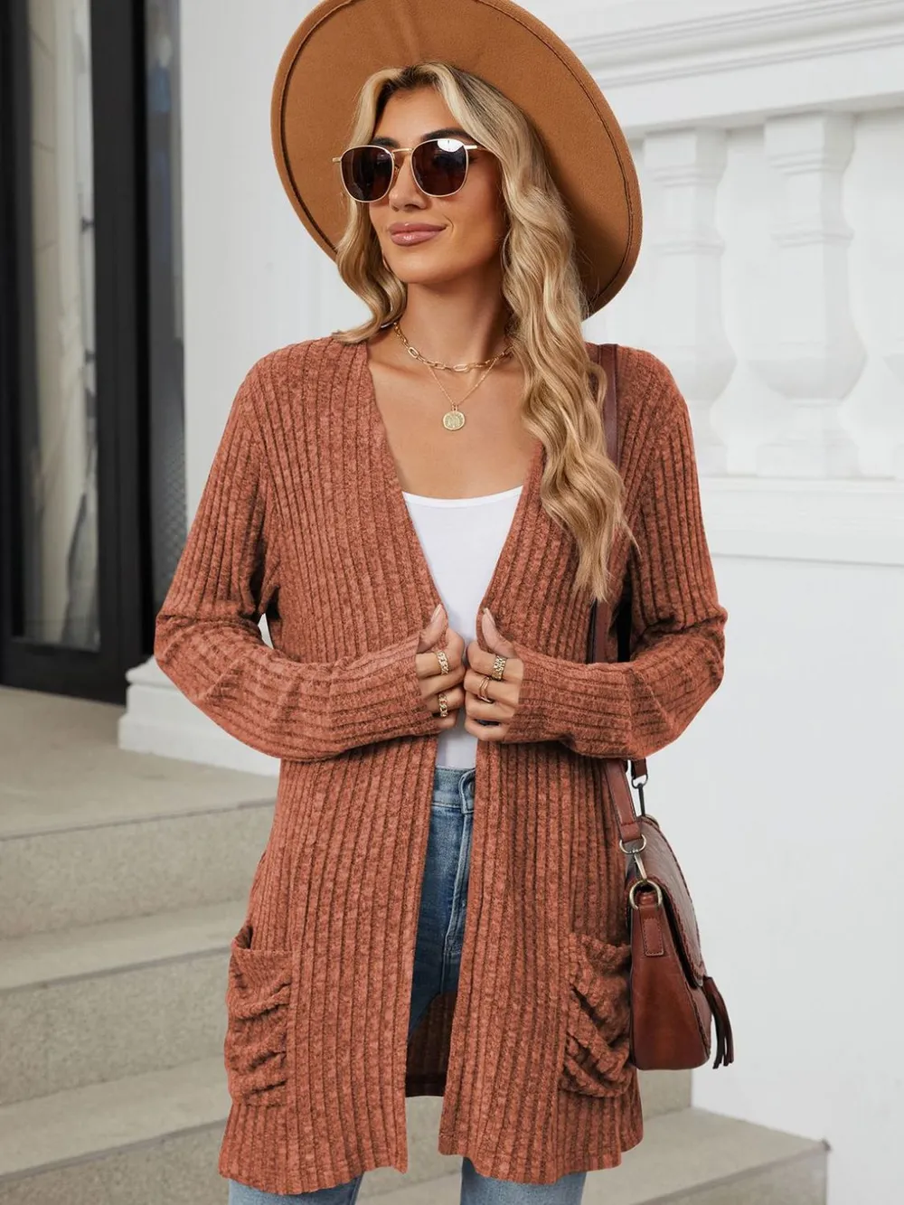 Pocketed Open Front Long Sleeve Cardigan, image 7