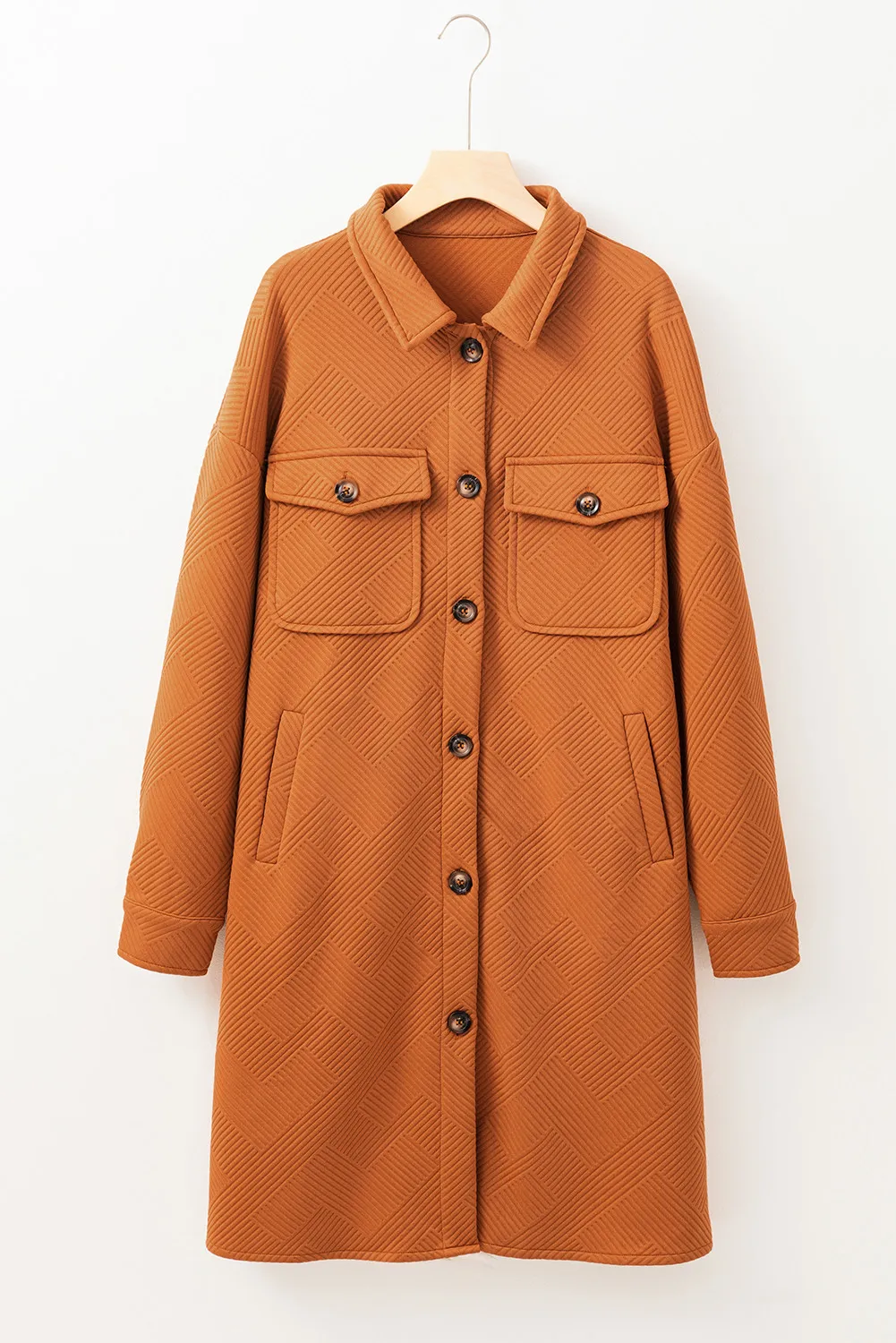 Textured Button Down Collared Neck Coat, image 3