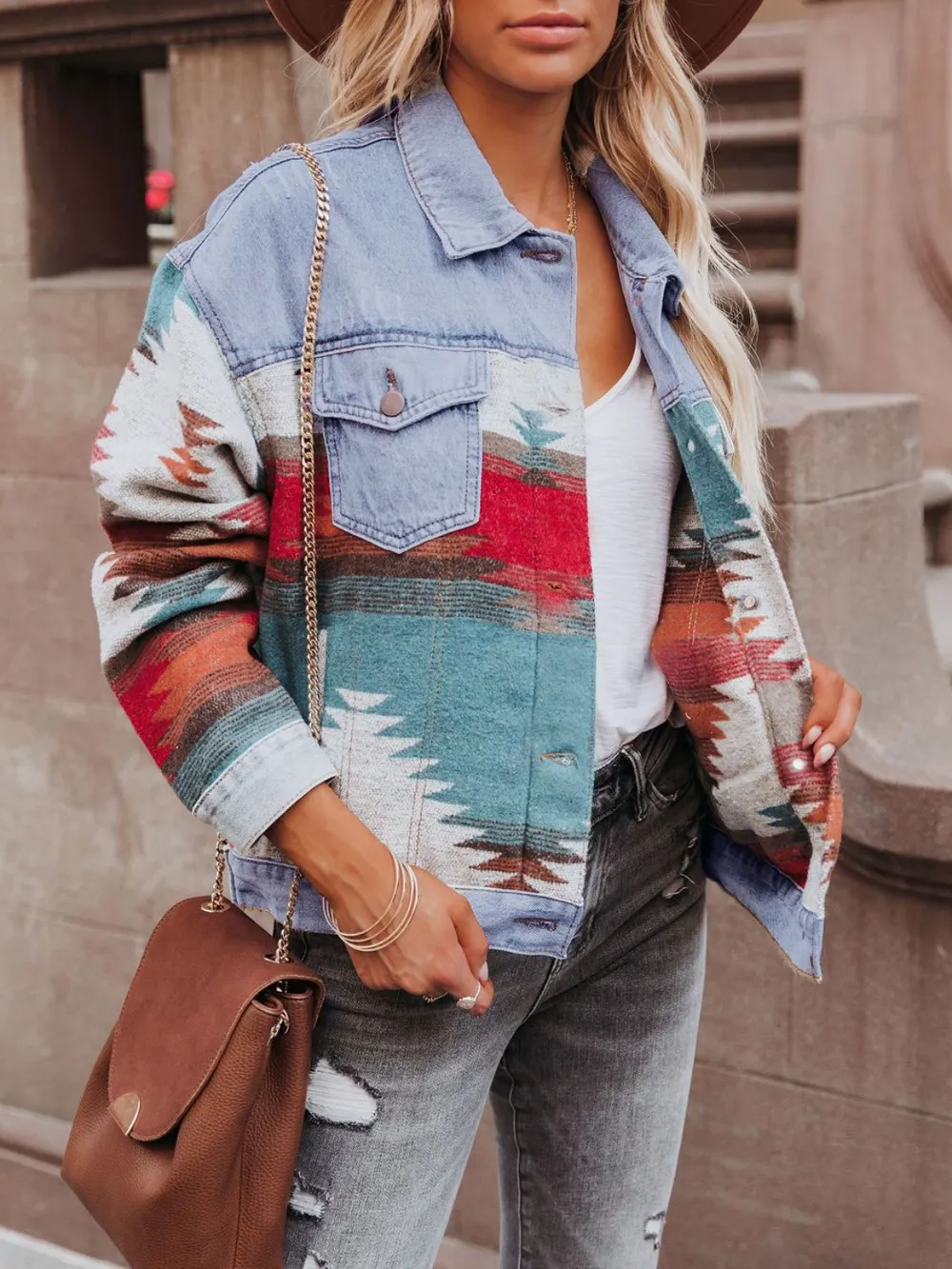 Geometric Button Up Long Sleeve Jacket, image 4