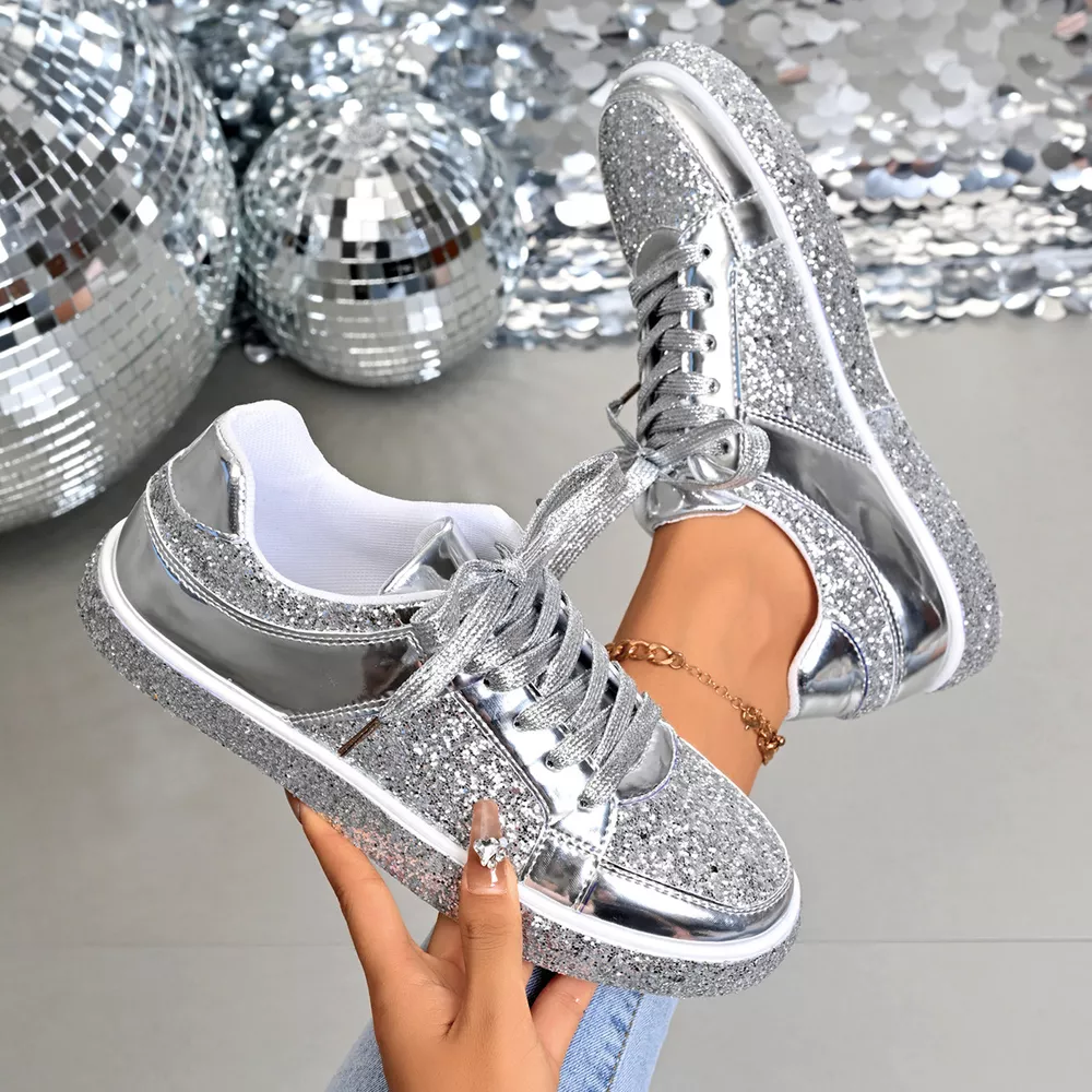 Sequin Lace Up Sneakers, image 4