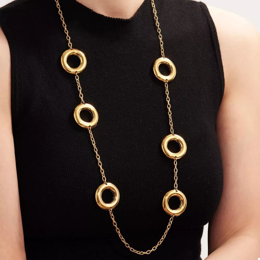 18K Gold-Plated Circle Chain Statement Necklace, image 3