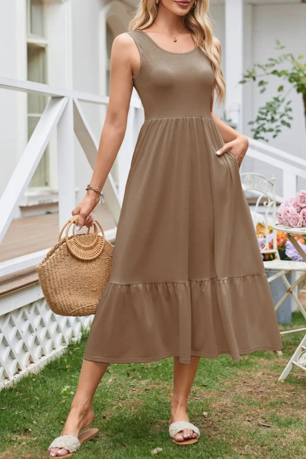 Round Neck Wide Strap Tank Dress, image 7