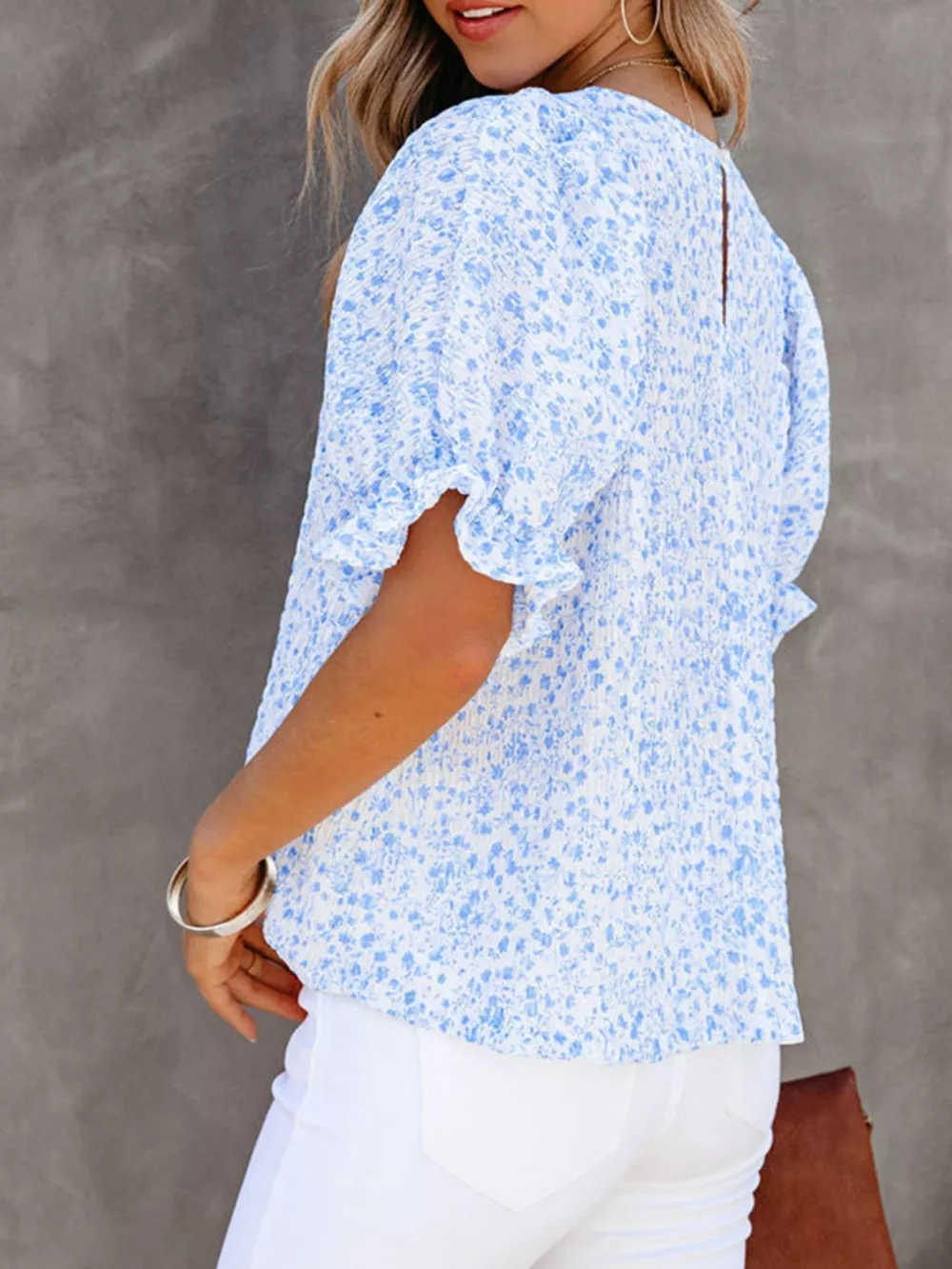 Full Size Floral Print Ruffle Sleeve Blouse Plus Size, image 9