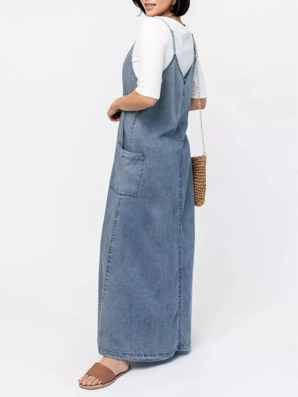 Casual Washed Denim Cami Maxi Dress, image 4
