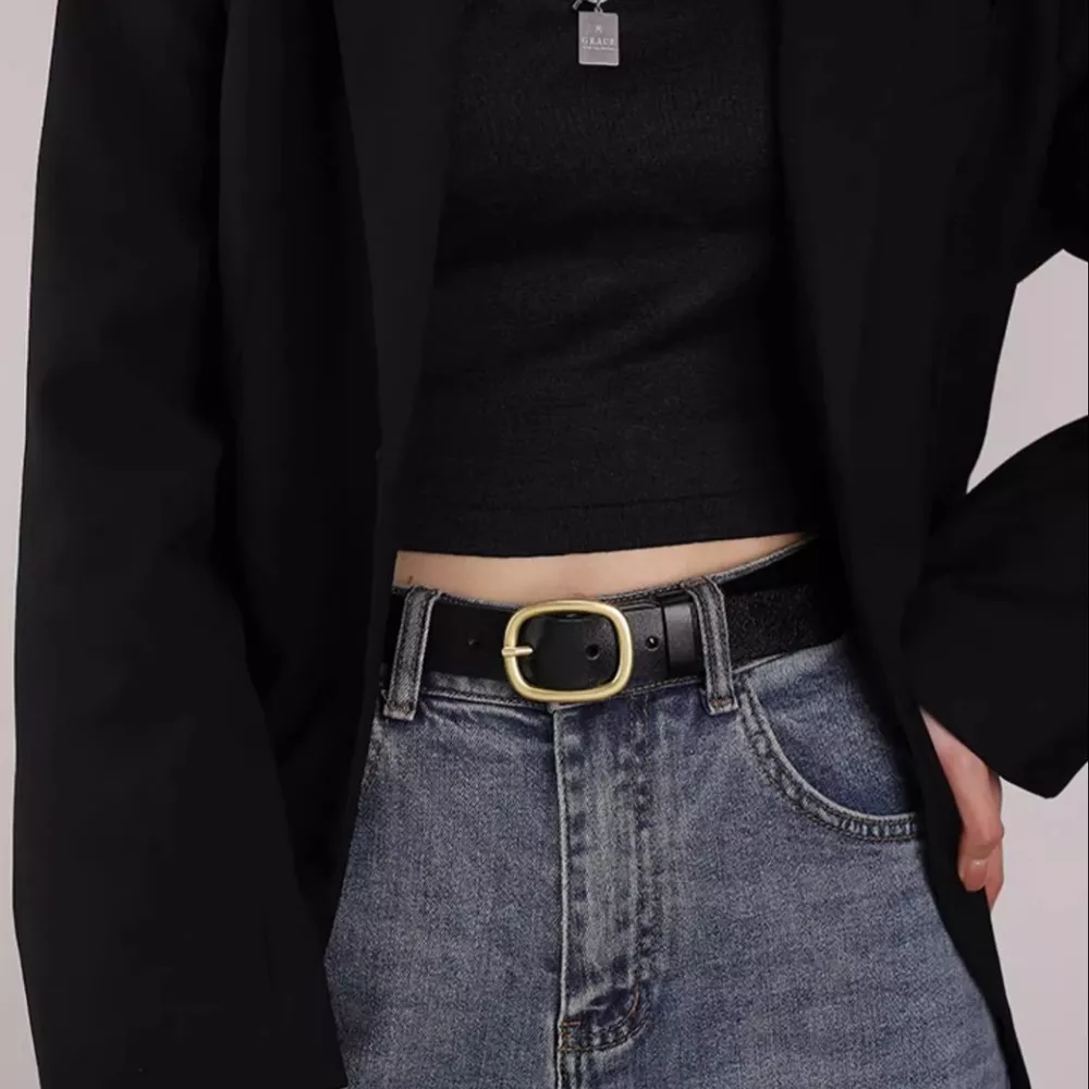 Cowhide Leather Belt with Golden Buckle
