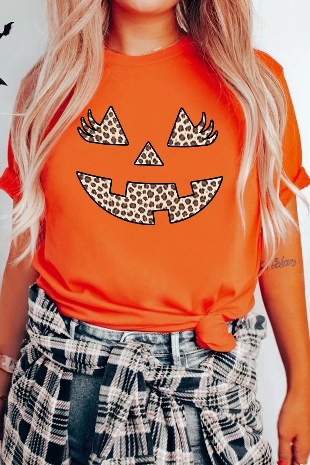 Halloween Pumpkin Face Leopard Graphic T-Shirt, image 5
