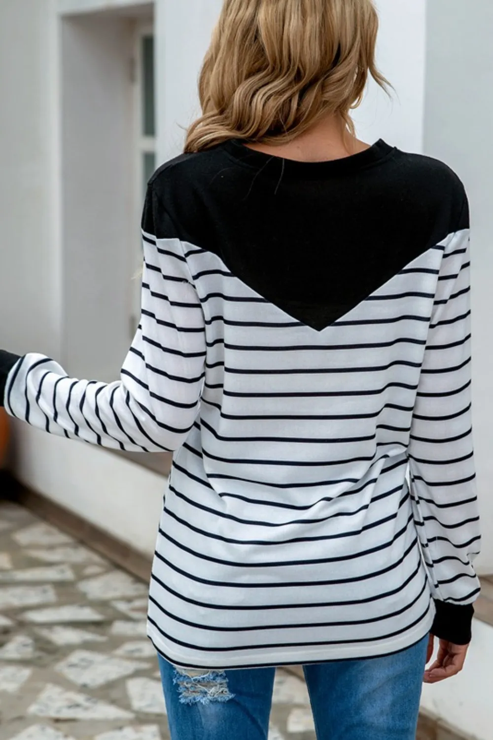 Striped Round Neck Long Sleeve T-Shirt, image 16