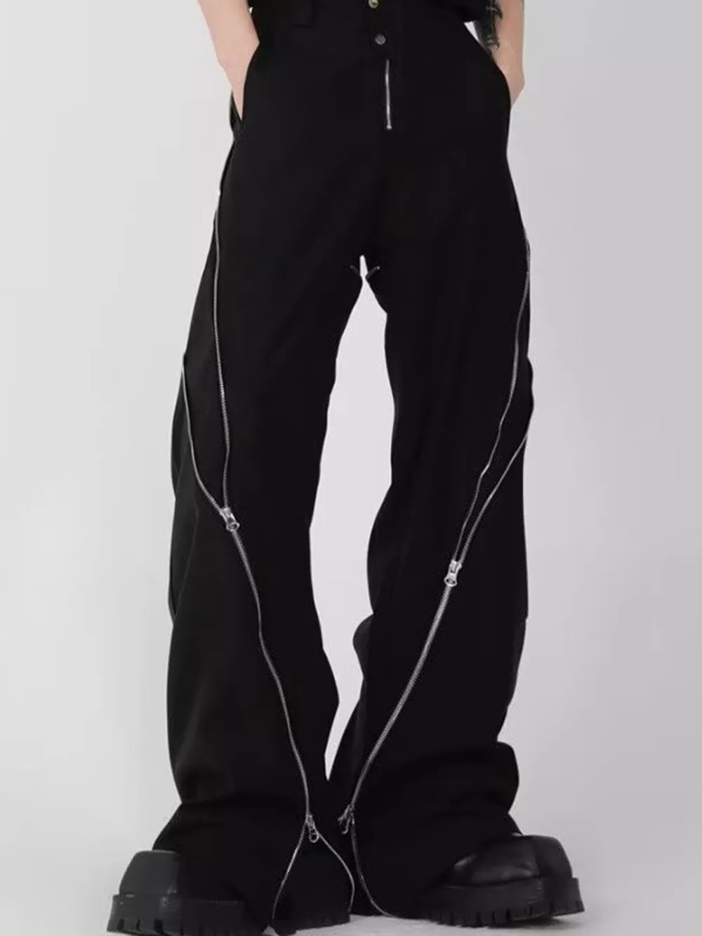 Men's Plus Size Zipper Embellished Wide Leg Pants