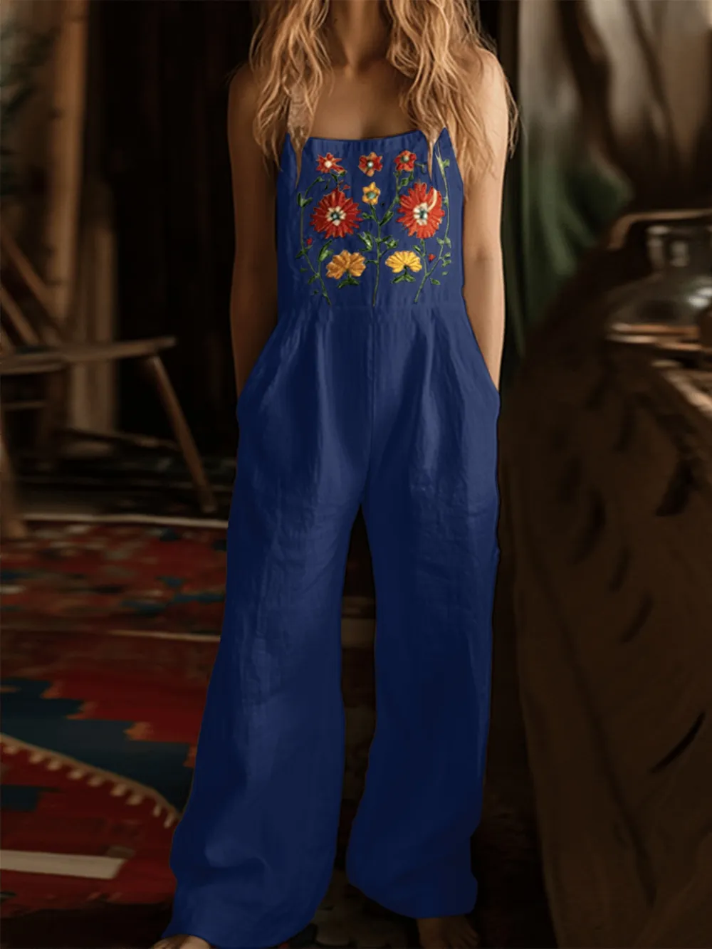 Floral Embroidered Wide Leg Jumpsuit, image 7