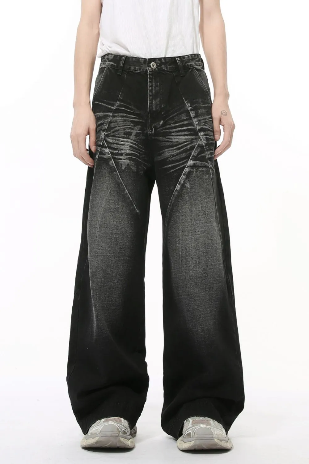 Washed Cat Whisker Straight Leg Jeans, image 3