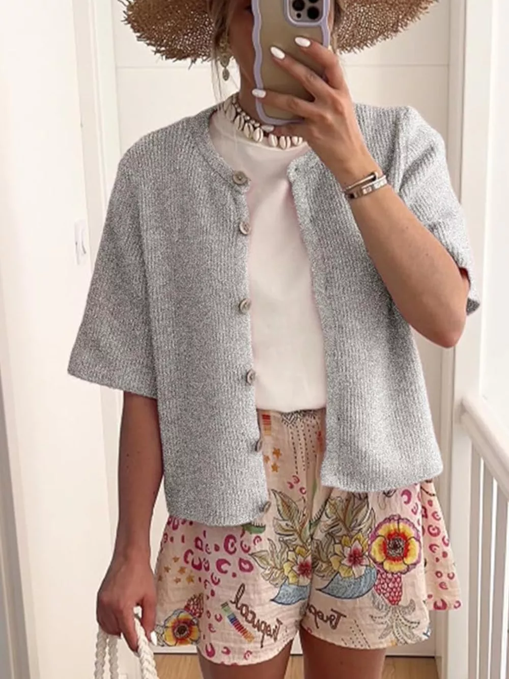 Short Sleeve Button-Down Cardigan, image 6