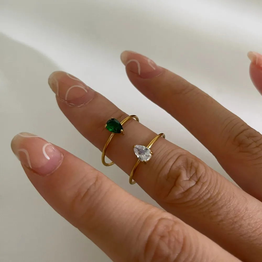 2-Piece 18K Gold-Plated Inlaid Zircon Open Ring, image 5