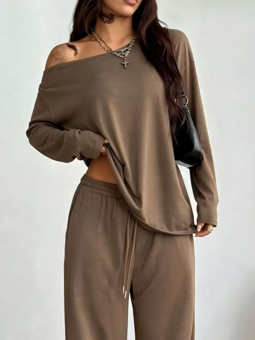 Full Size One-Shoulder Top and Drawstring Pants Set Plus Size, image 22