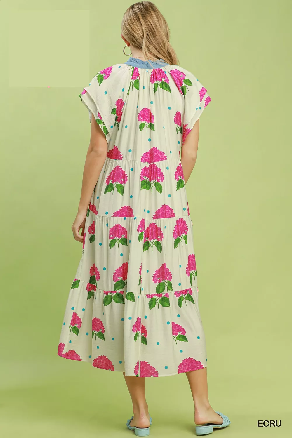 Hydrangea Print Tiered Midi Dress, image 4