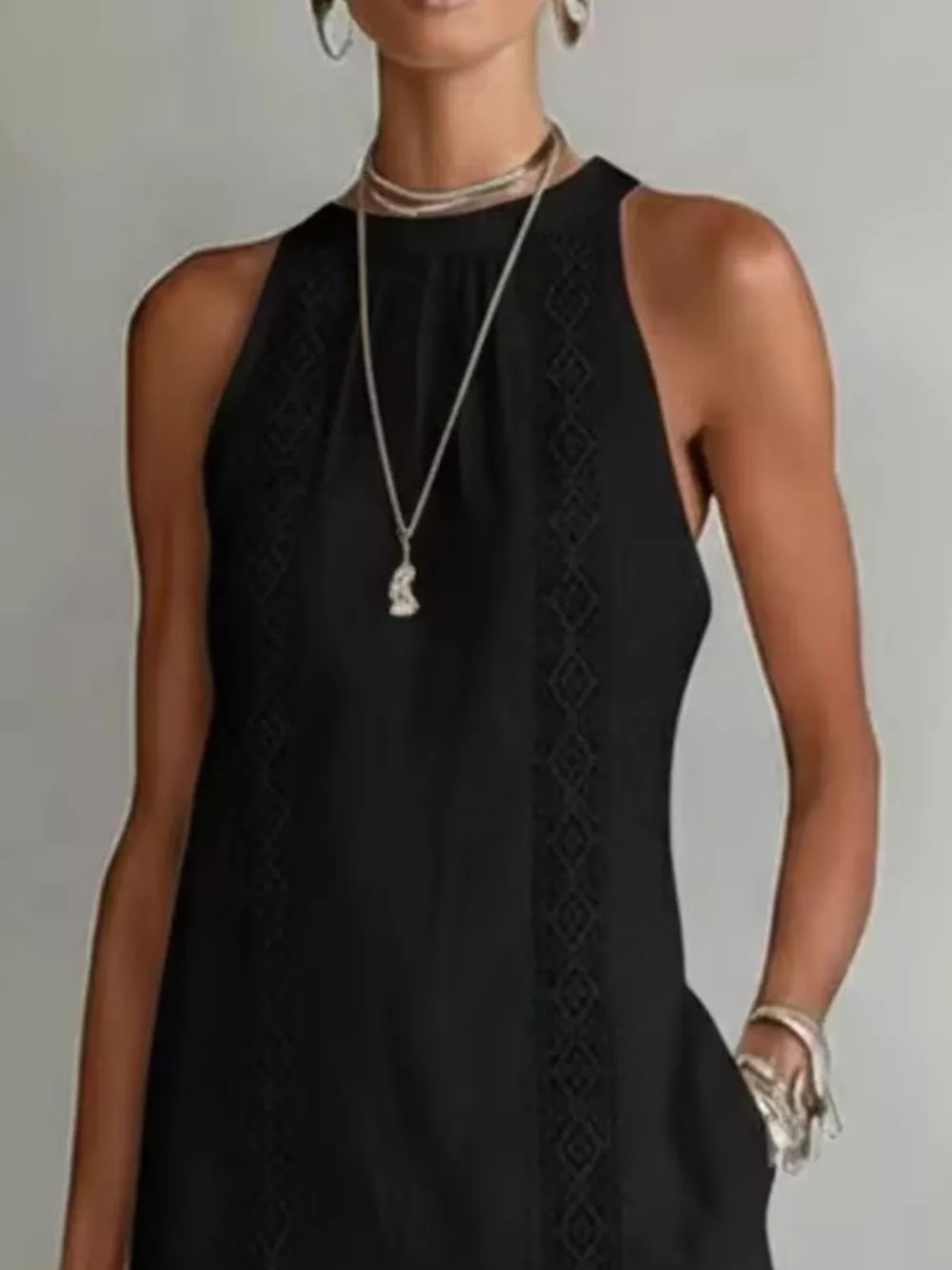 Side Slit Sleeveless Hollow-Out Trimmed Midi Dress, image 8