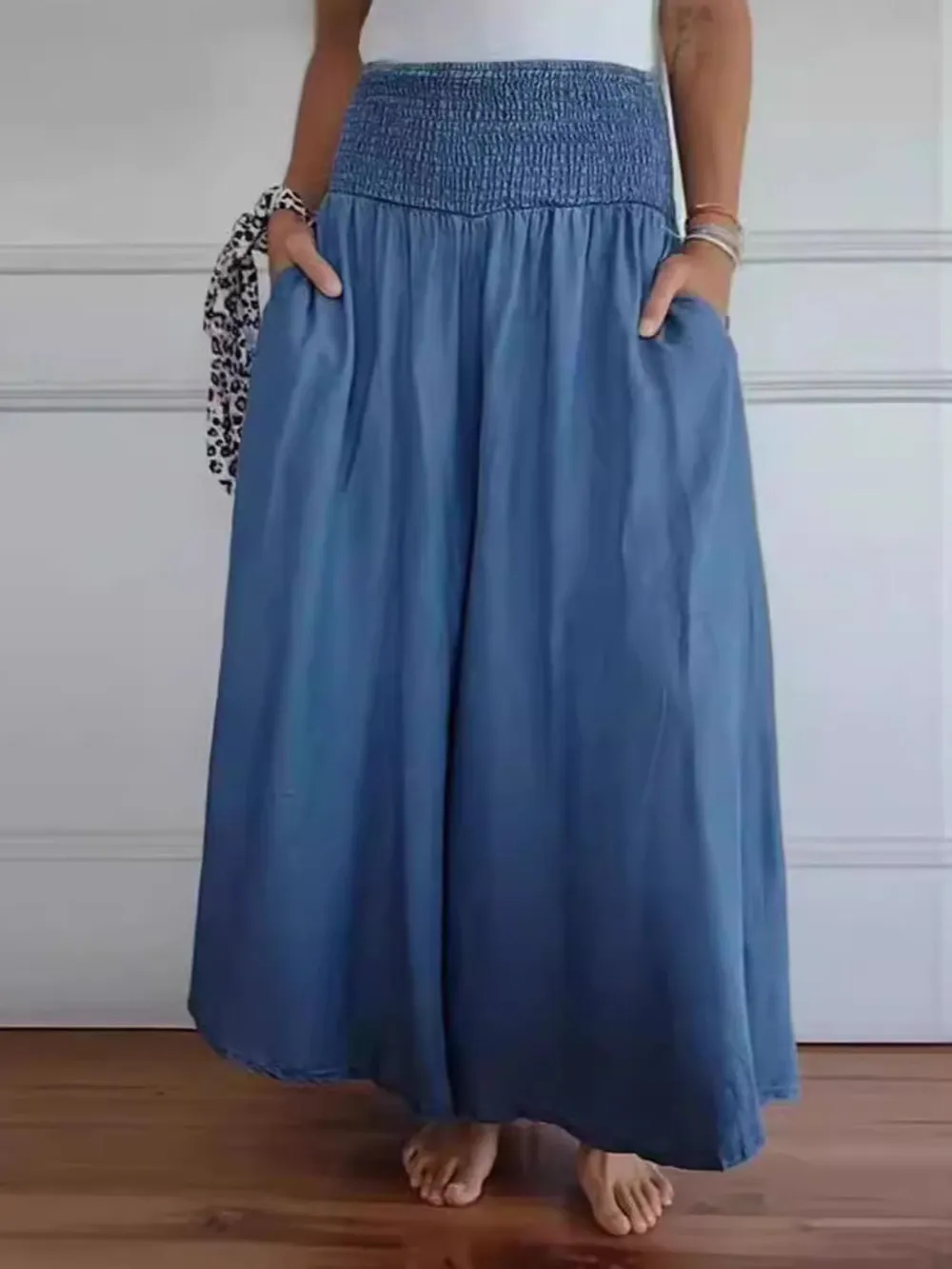 Full Size Smocked Wide Leg Pants with Pockets, image 6