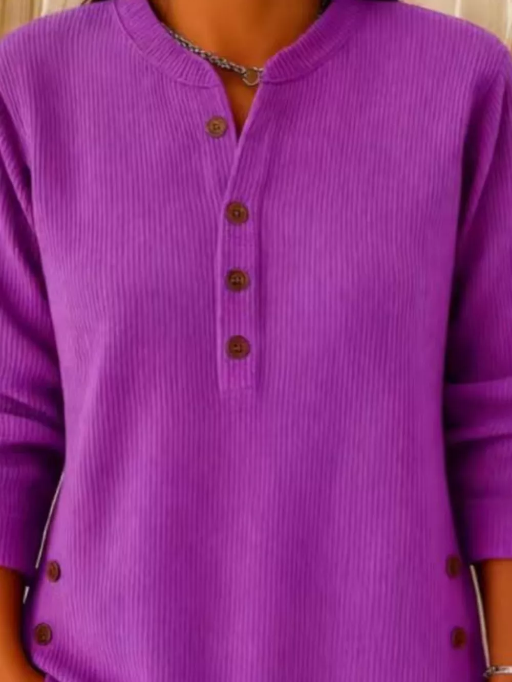 Full Size Button Detail Corduroy Top Plus Size, image 29
