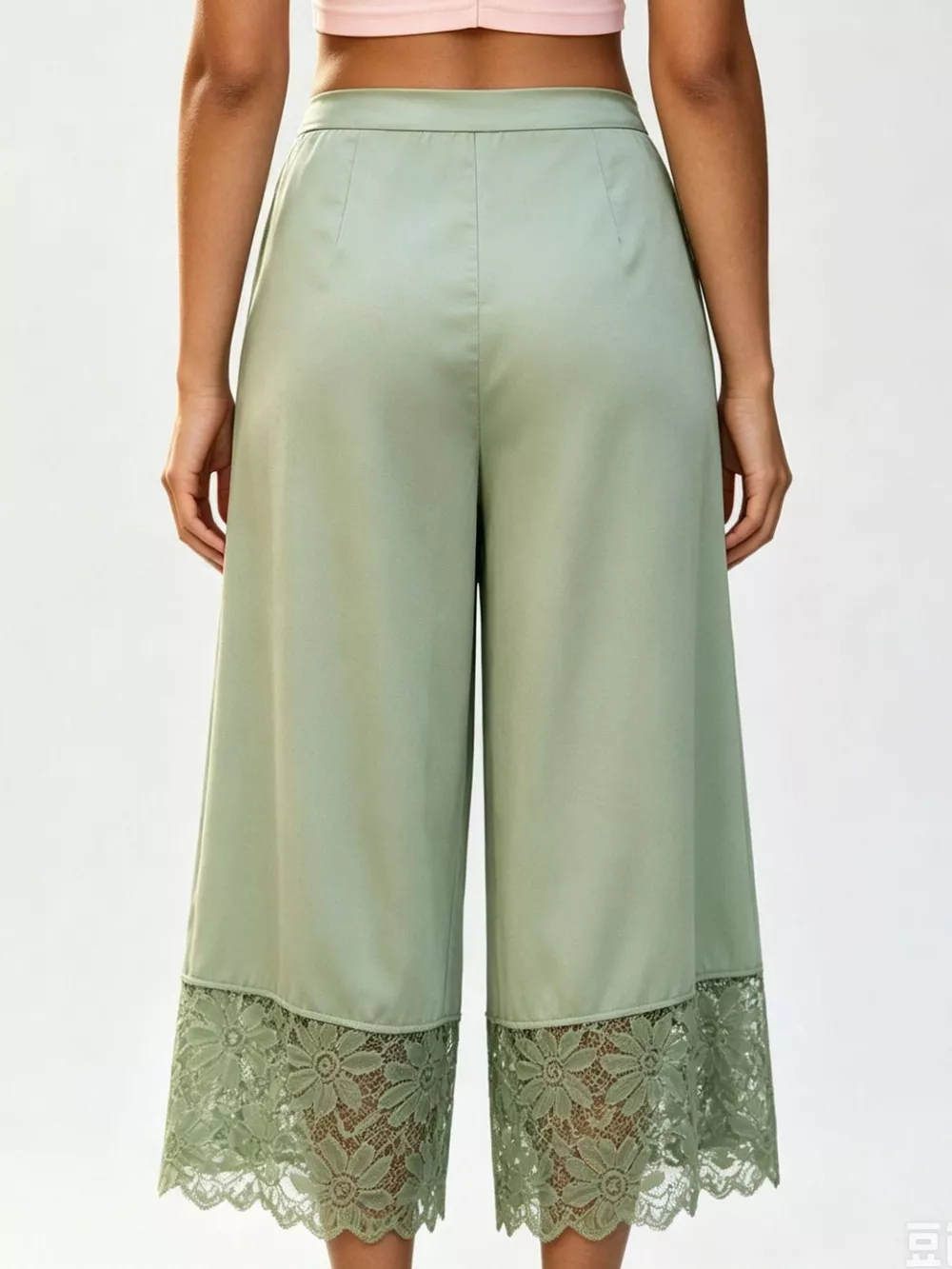 Lace Trim Wide-Leg Cropped Pants, image 21