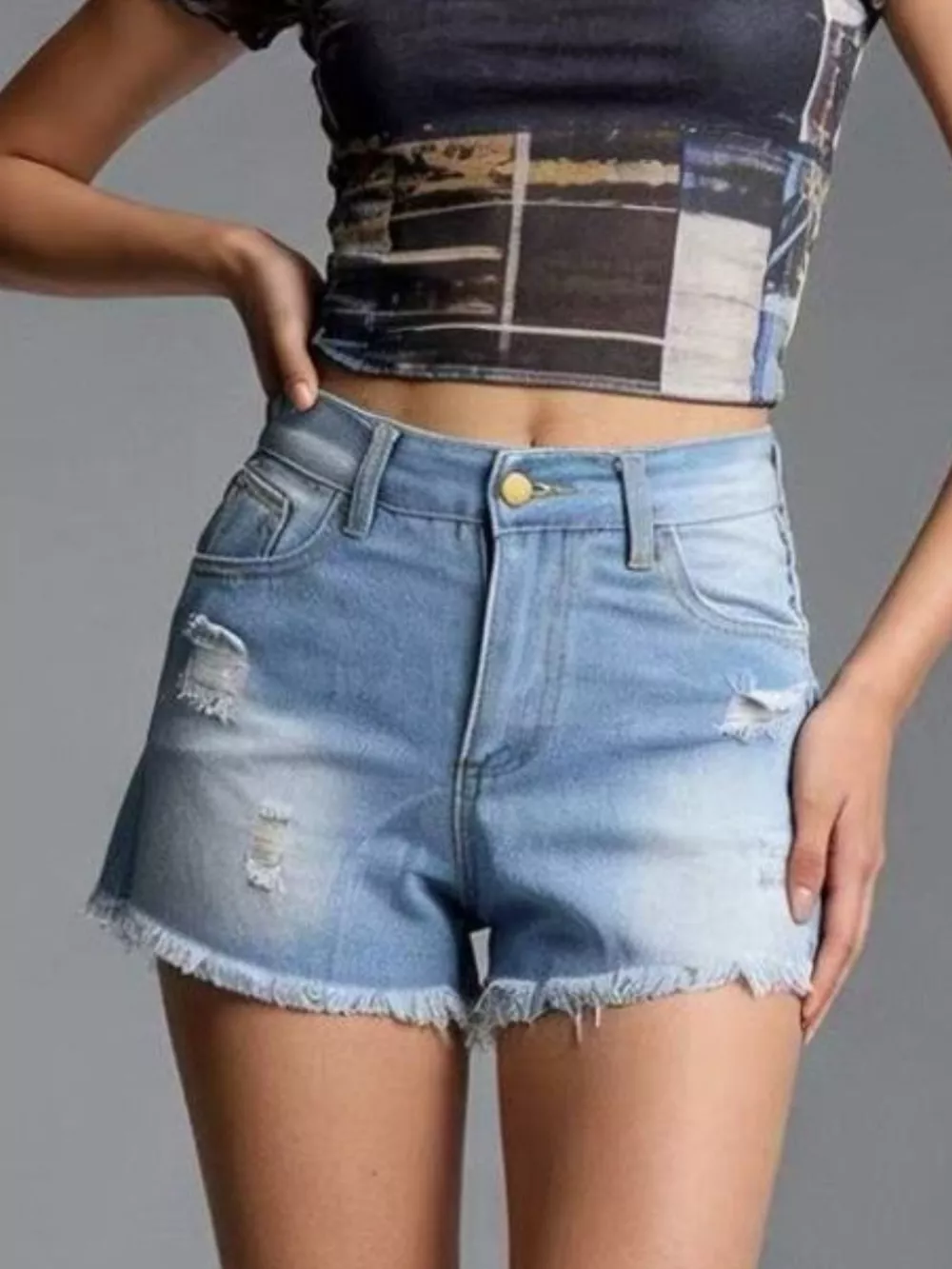 Distressed Frayed Hem Denim Shorts, image 7