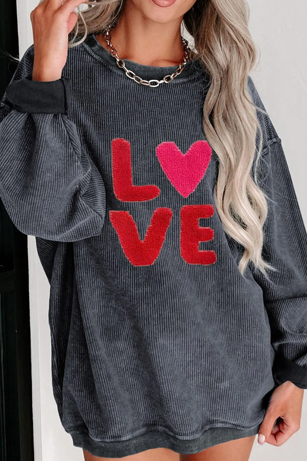 Valentine’s Day LOVE Round Neck Long Sleeve Sweatshirt, image 5