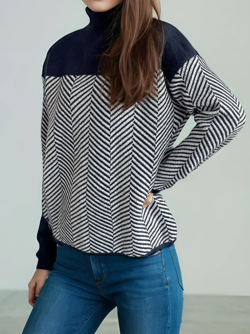 Contrast Turtleneck Long Sleeve Sweater, image 9